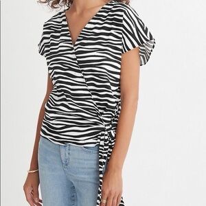 NWT ANN TAYLOR Zebra Print Linen Blend Wrap Top